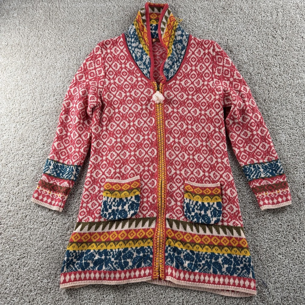 Belldini Sweater Cardigan Womens L Multicolor High Neck Full Zip Geometric Knit
